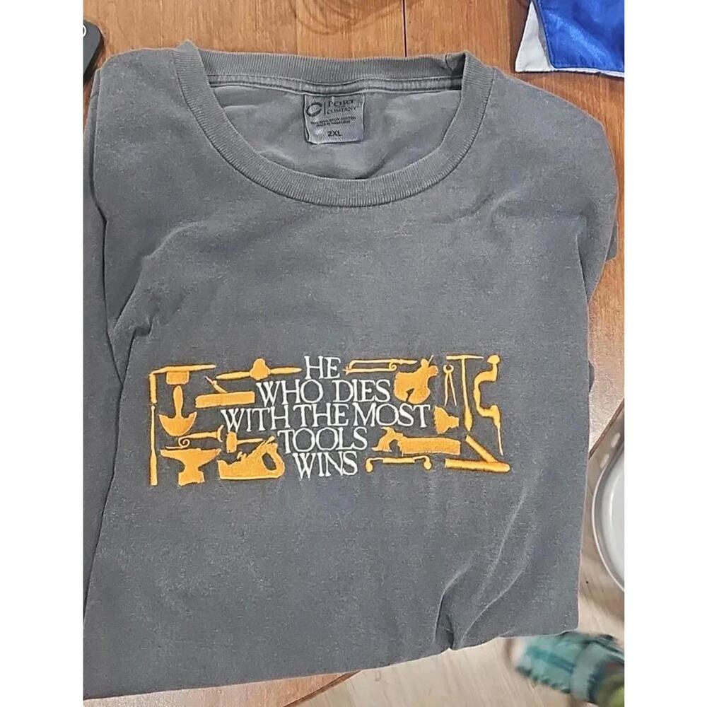 VINTAGE 90s The Man Who Dies With The Most Tools Wins T Shirt Size 2XL 1990s
